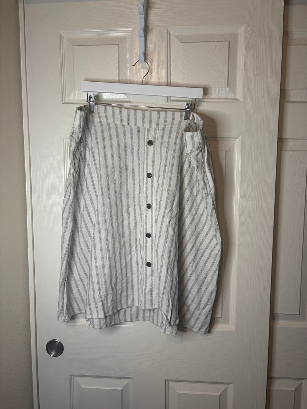 Women’s CJ Banks Linen Blend Cream Black Striped Boho Midi Skirt 2X